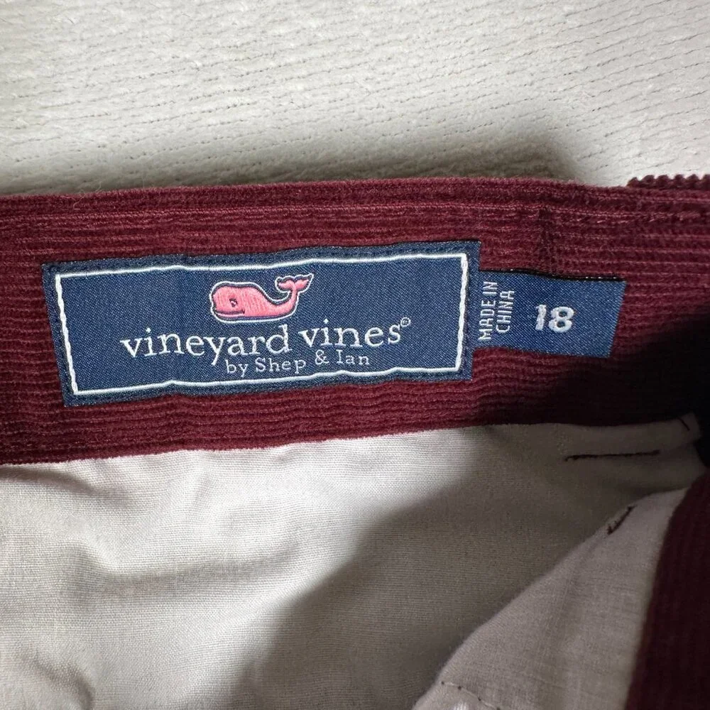 Vineyard Vines Pants Boys Size 18 Burgundy Corduroy Straight Legs Cotton Blend - Picture 7 of 12